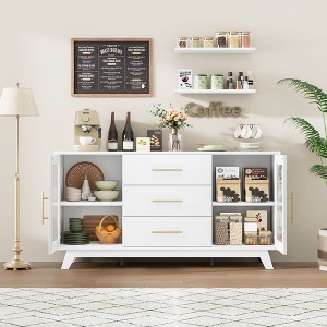 Sideboard Buffet Cabinet with 3 Drawers & 2 Glass Doors - 1 of 4