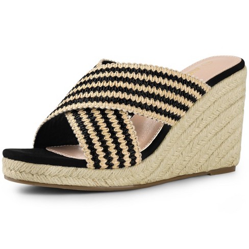 Allegra K Women's Espadrilles Wedges Slide Wedge Sandals Black 8.5