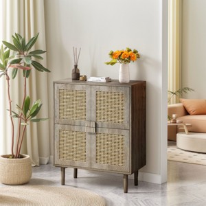 Storage Cabinet with Handmade Natural Rattan Doors, Rattan Buffet Cabinet, Sideboard for Living Room, Hallway, Dining Room, Entryway - 1 of 4