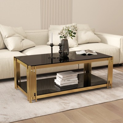 37" Tempered Glass Coffee Table – 2-Layer Rectangle Shelf For Living Room