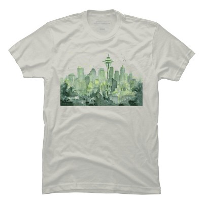 Men's Design By Humans Seattle Space Needle Watercolor By OlechkaDesign T-Shirt