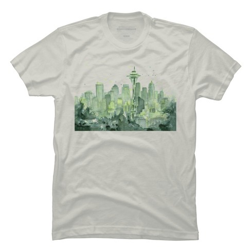 Men's Design By Humans Seattle Space Needle Watercolor By OlechkaDesign  T-Shirt - Silver - Small