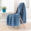 Chanasya Pleated Solid Plaid Acrylic Throw Blanket With Tassels - 2 of 4