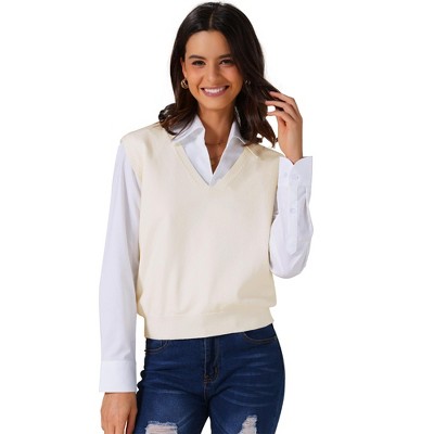 INSPIRE CHIC Women's V-Neck Sleeveless Uniform Classic Knitted Pullover Sweater Vest