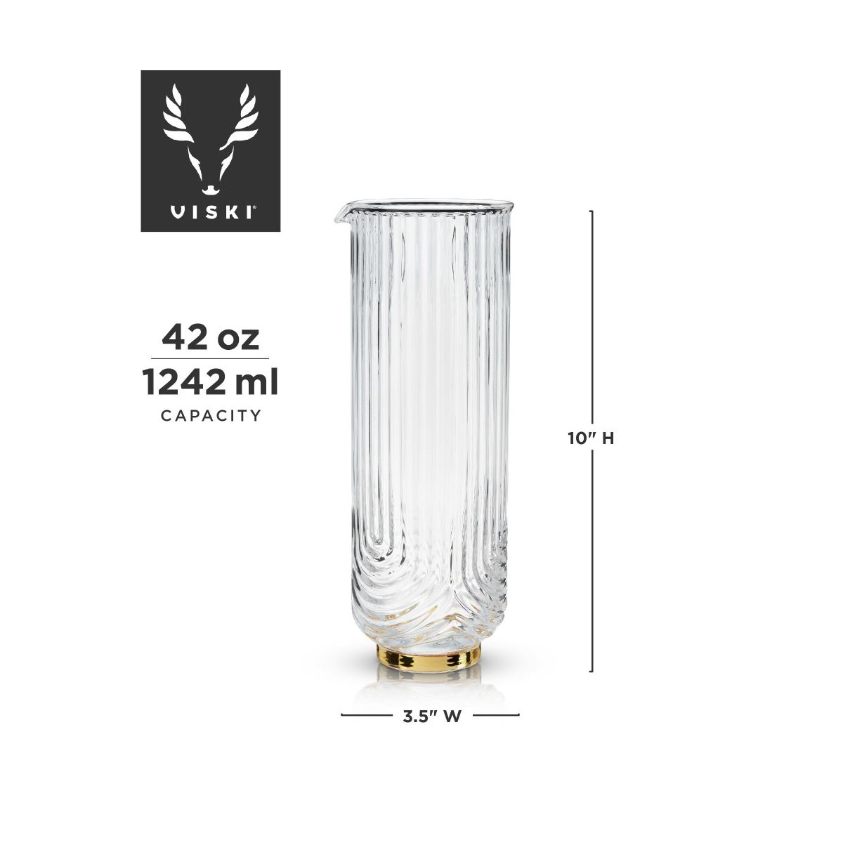 Viski Gatsby Vintage Cocktail Mixing Glass - Art Deco Ripple Glassware Arch Design, 47oz Gold Plated Base Crystal Mixing Glass - thumbnail 3