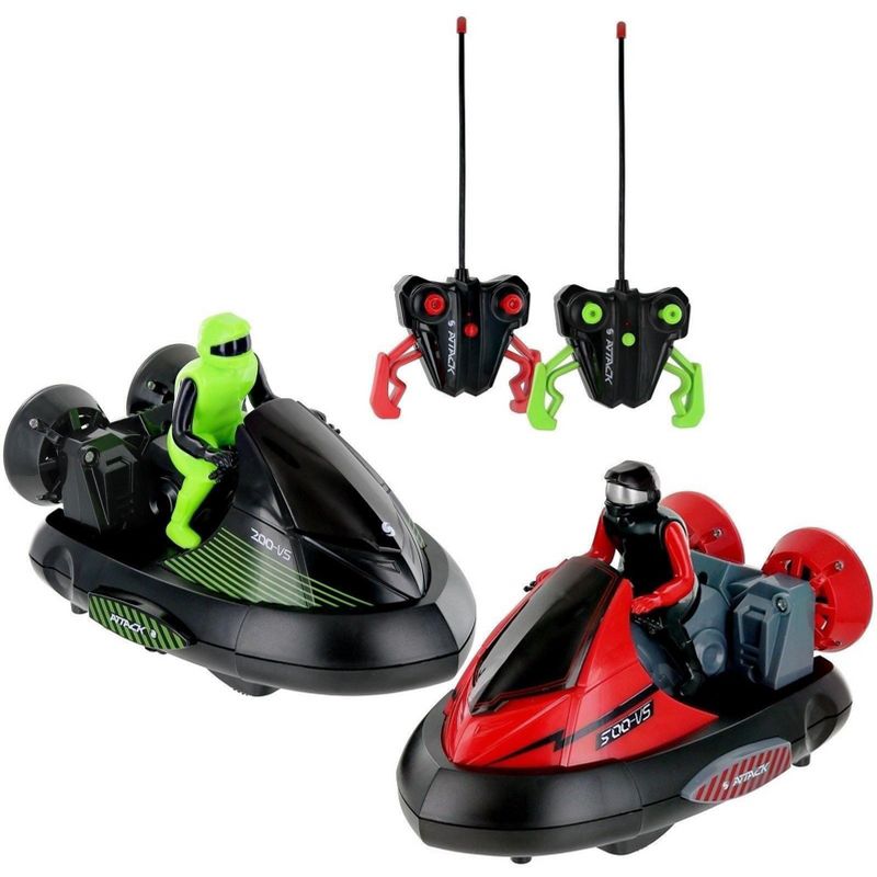Link Set of 2 Stunt Remote Control RC Battle Duo Bumper Cars With Drivers - Green and Red, 1 of 7