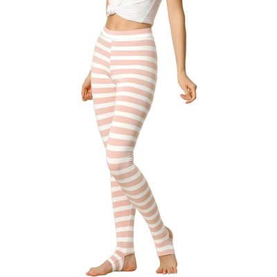 Allegra K Women's Printed High Waist Elastic Waistband Yoga Stirrup Pants  Pink White-stripe Large : Target