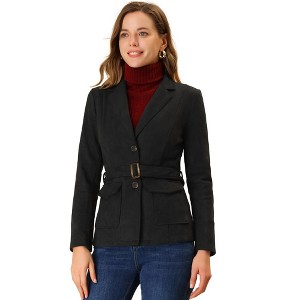 INSPIRE CHIC Women's Faux Suede Belted Lapel Single Breasted Work Outwear Blazer - 1 of 4