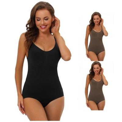 Allegra K Women's Shaping Tummy Control Adjustable Straps Sculpting Leotard 3 Packs