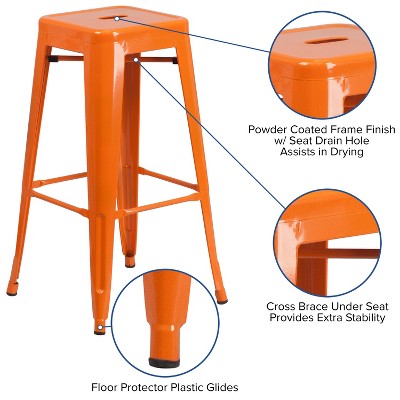 30" High Backless Orange Metal Stackable Barstool