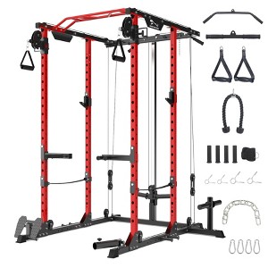 2000 Lbs Power Cage for Home Gym with Cable Cross-Over System, LAT Pull Down Workout Strength Training Weight Cage for Multiple Functions, Exercise - 1 of 4