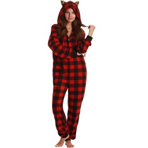Just Love Womens One Animal Print Adult Bodysuit Hooded Pajamas - 1 of 4