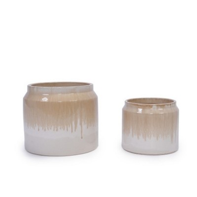 Syemin Planters Set of 2 Gradient Ceramic Flowerpot, Indoor and Outdoor Modern Planter for Patio, Garden, Windowsill, White, 8.46"*8.46"*7.28"