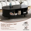 42.5"W Wooden Oval Fluted Coffee Table w/Charging Station, Mid-Century Center Table with Sliding Tambour Door, Solid Wood Legs for Living Room, Black - 3 of 4