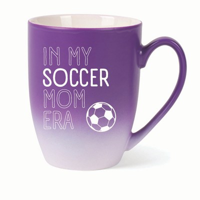 Elanze Designs In My Soccer Mom Era Two Toned Ombre Matte 10 ounce New Bone China Coffee Tea Cup Mug For Your Favorite Morning Brew, Purple and White