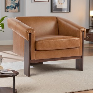 34" Mid-Century Modern Accent Chair with Deep Cushions and Solid Wood Frame - 1 of 4