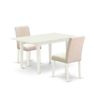 HomeStock 3-Piece Linen White Finish Rectangular Solid Wood Top with Butterfly Leaf Dining Table Set - 1 of 4