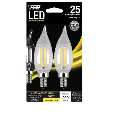 Feit Electric 25W Equivalent Clear Dimmable LED Candelabra Bulbs, 2-Pack
