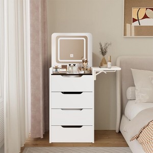 Okak Vanity Table and Chair Set with Mirror, 3 in 1 Vanity Desk with Plip Top Mirror, Small Make Up Vanity Set with Visible Glass Desktop - 1 of 4
