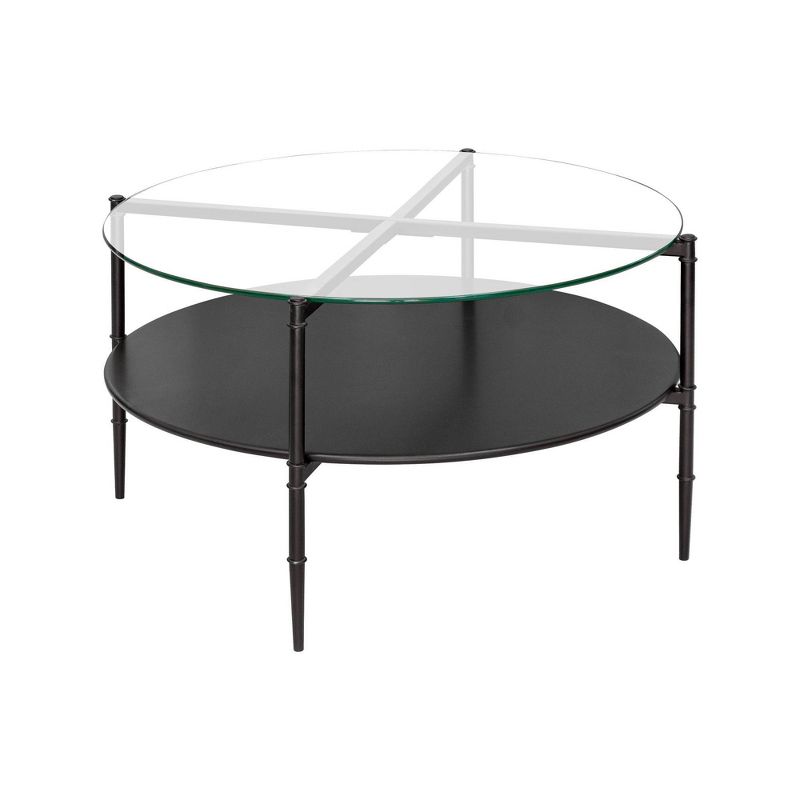 Caroline Round Glass Top Coffee Table with Wood Shelf Black - Martha Stewart, 5 of 7