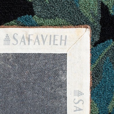 Handmade Black Wool Floral Runner Rug with Parrot Design