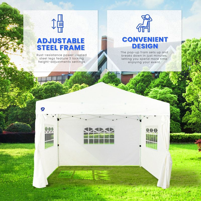 Z Shade Venture 12 x 10 Foot Lawn Garden Event Outdoor Pop Up Canopy Gazebo Portable Shelter Tent with Walls and Windows, White, 3 of 7