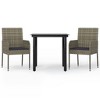 vidaXL 3 Piece Patio Dining Set with Cushions Black and Gray Poly Rattan - 2 of 4