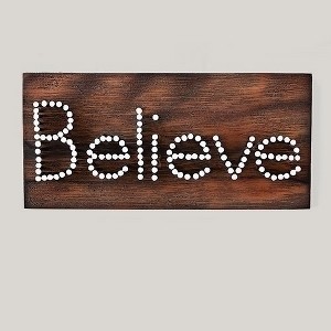 Roman 9.5" Decorative Stained Wood "Believe" Nail Plaque Table or Wall Art Decoration - 1 of 1