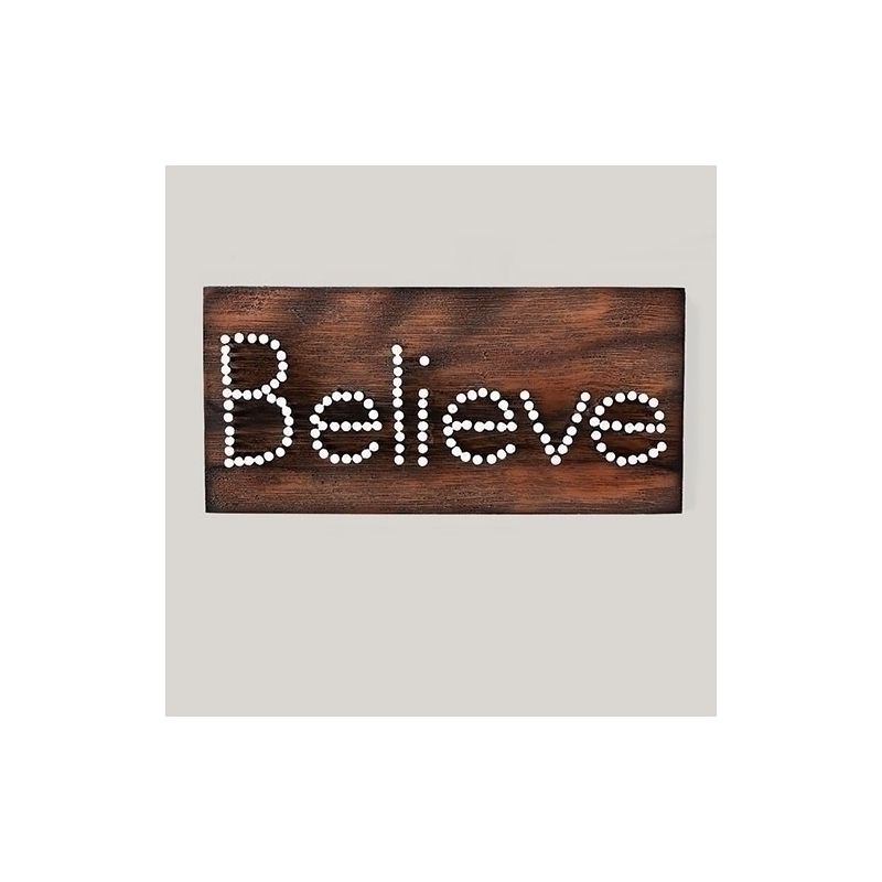 Roman 9.5" Decorative Stained Wood "Believe" Nail Plaque Table or Wall Art Decoration, 1 of 2