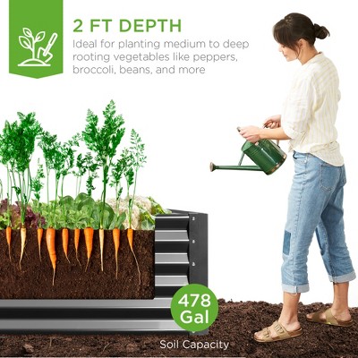 Gray 8x4x2ft Outdoor Metal Raised Garden Bed Planter Box