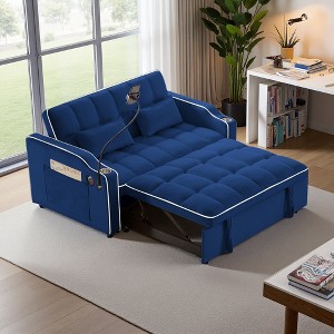 54.7" Velvet Foldable Recliner Double Seat Sofa with USB & Side Pockets - 1 of 4