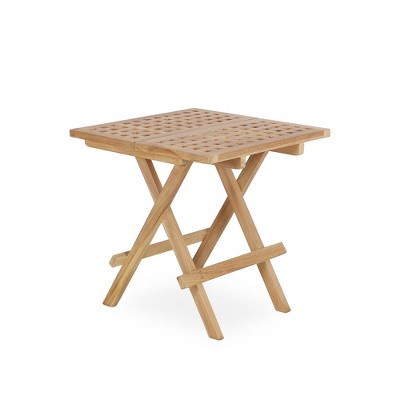 FURNIinspire Desks, Wood Fold-in-Half Utility Table with Carrying Handle, Small Indoor Outdoor Folding for Picnic, BBQ, Brown, 19.68"*19.68"*19.68"