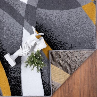 Yellow and Gray Abstract Geometric 2' x 3' Area Rug