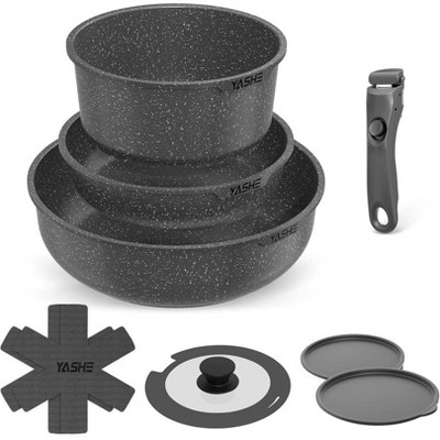 YASHE 9Pcs Pots and Pans Sets with removable handles