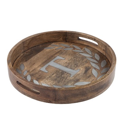 GG Collection Heritage Collection Mango Wood Round Tray With Letter "T"