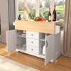 ELJGET 55.7'' Large Kitchen Island with 2 Drop Leaf, Rolling Kitchen Cart with Power Outlet, Folding Storage Dining Table for Kitchen, Dining Room - 3 of 4
