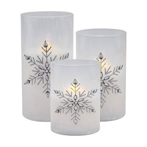 Lumabase 3ct Battery Operated Glass Snowflake Hurricanes - 1 of 4