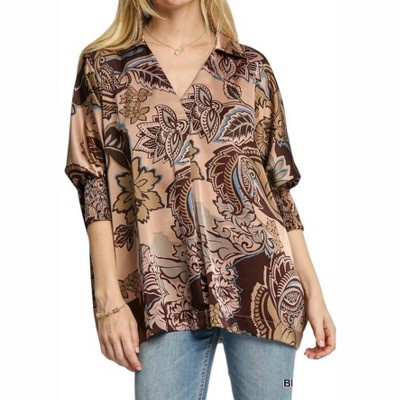 Women's Paisley Print Collared Top - umgee