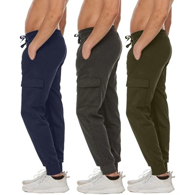 Blue Ice Men's Slim Fit Fleece Jogger Sweatpants with Velcro Cargo Pockets-3 Pack