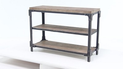 Brown Industrial Wood and Metal 3-Tier Console Table with Storage