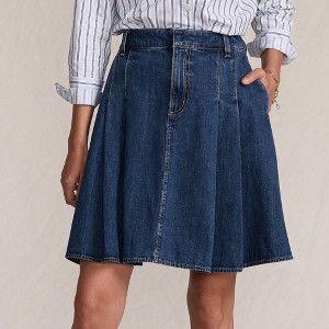 Lands' End Women's Lightweight Denim Mid Rise Pleated Above the Knee Skirt - 1 of 4