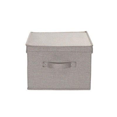 Large Gray Poly Linen Fabric Storage Bins with Removable Lid