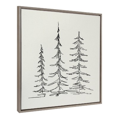Minimalist Evergreen Trees Sketch Framed Canvas Wall Art