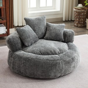 Efomao Round Ultra Soft Chenille Foam Bean Bag Chair - Oversized Comfy with Armrests & 3 Pillows - for Adults/Teens (Grey) - 1 of 4