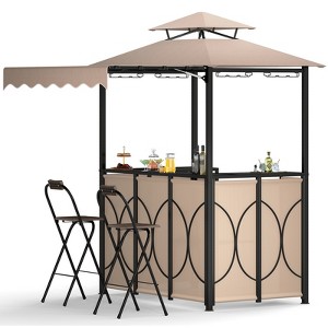 Tangkula 3-Piece Outdoor BBQ Canopy w/ Bar Table & 2 Foldable Bar Chairs Set for Patio - 1 of 4