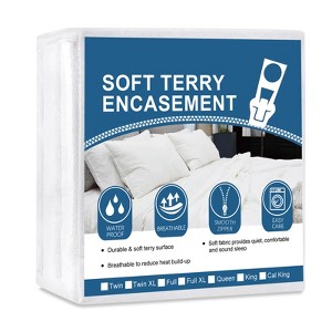 Aoibox Queen Mattress Protector Zippered 10-14 Inch Deep Pocket Soft Terry Six Side Waterproof Noiseless Cover 60x80 - 1 of 4
