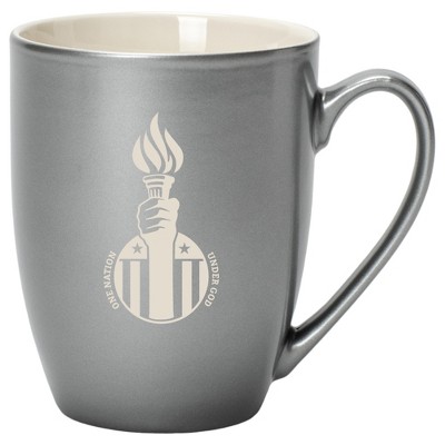 100 North United States of America 10 Ounce Grey Metallic Finish, Comfortably Fits Your Hands, New Bone China Coffee Tea Cup Mug, One Nation Under God