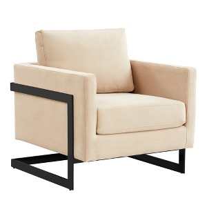 LeisureMod Lincoln Velvet Accent Arm Chair, Black Steel Frame - 1 of 4