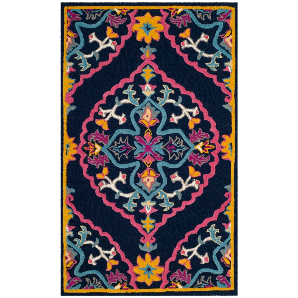 2'x5' Tufted Medallion Runner Rug Navy - Safavieh