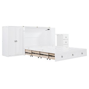 VYNXARIA Space Saving Queen Murphy Bed: White, USB, Large Drawer, and Versatile Wardrobe Desk Combo - 1 of 4